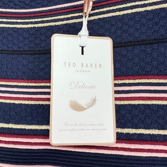 NWT Ted Baker Size 3 Ottoman Skater Dress Stripe Dark Blue - Picture 8 of 11